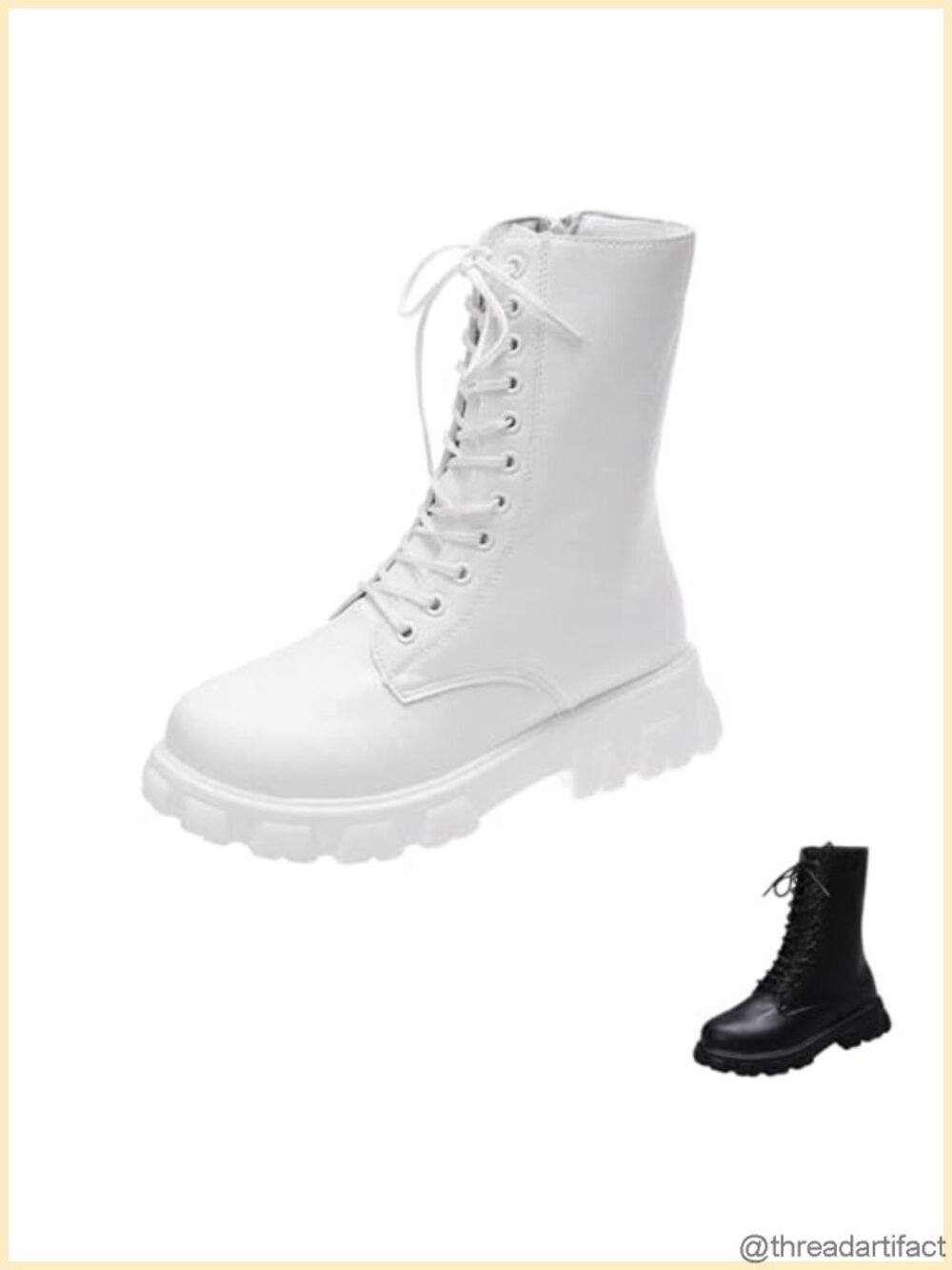 Womens Lace Up Chunky Combat Boots Side Zip Mid Calf Western Platform